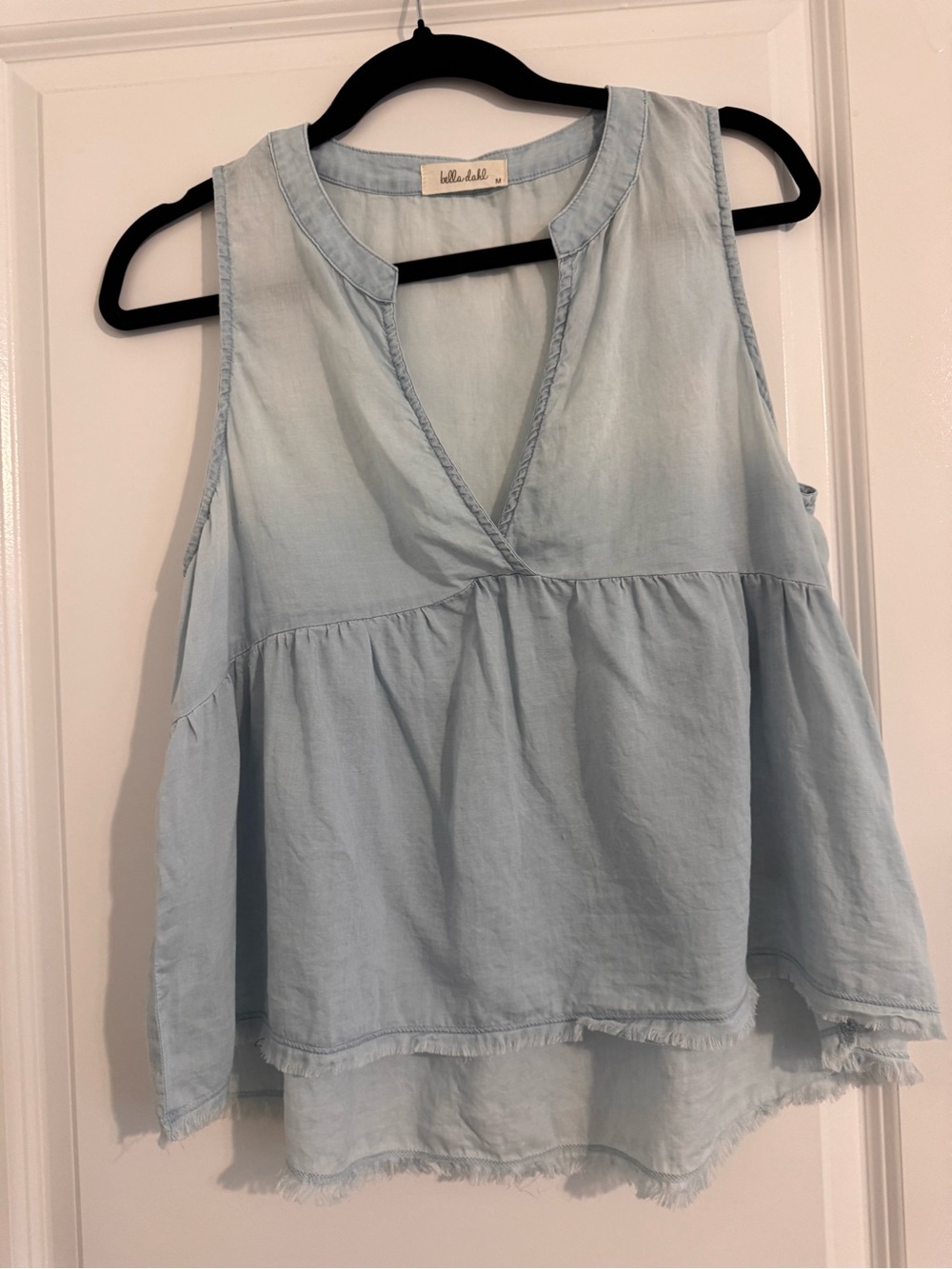 Bella Dahl Light Blue V-Neck Peplum Tank